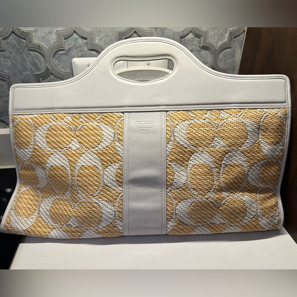 Coach raffia and leather pool bag - Picture 1 of 9